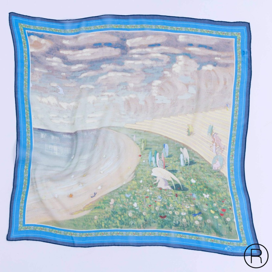Šilkinė georgette skarelė – M. K. Čiurlionis „Angelėliai (Rojus)“